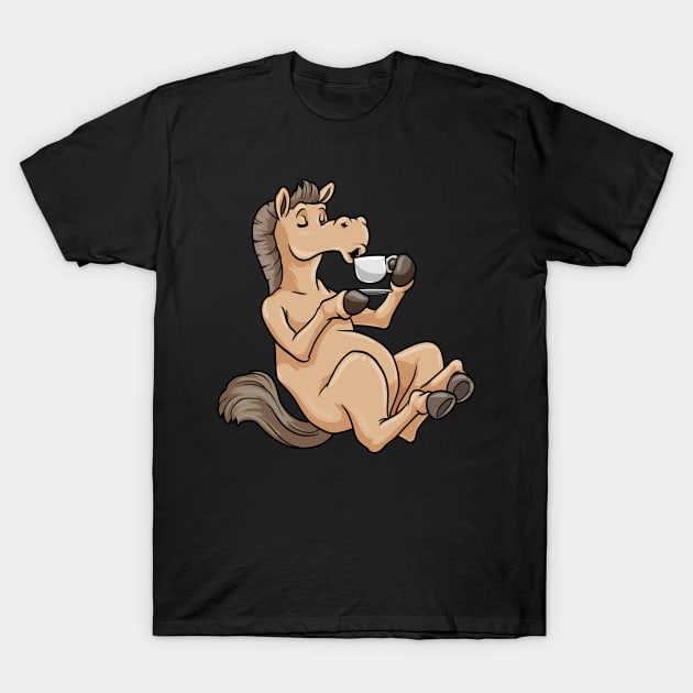 Funny horse is drinking coffee with milk and sugar T-Shirt by Markus Schnabel